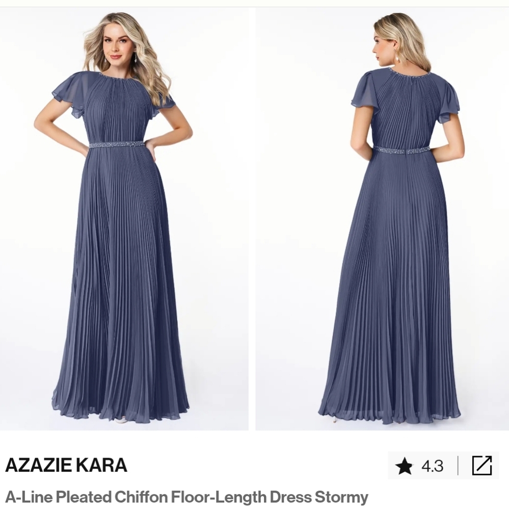 Azazie Kara Stormy NWT AZ374396 Maxi Bridesmaid Dress Chiffon Womens Size A8